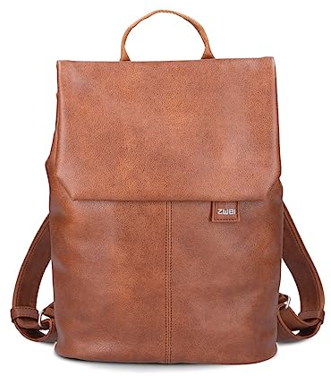 Zwei Damen City-Rucksack Mademoiselle.M MR13 Tagesrucksack 7 Liter, gepolstertes Laptopfach, Magnet-Verschlussklappe, Hauptfach mit Reißverschluss, Rückenpolsterung, klassisch-elegant (cognac)