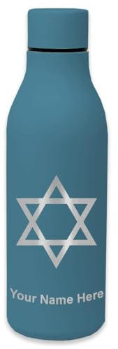 LaserGram Double Wall Stainless Steel Water Bottle, Star of David, Personalized Engraving Included (Slate Blue)