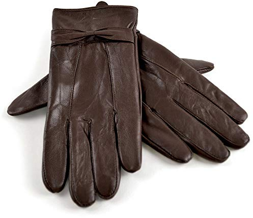 Ladies Winter Thermal Genuine Leather Gloves Women - Quick Dry Soft Fleece Lined Thermal Gloves Womens Perfect For Driving Glove's - Ideal Gifts For Women (Brown, Small/Medium)
