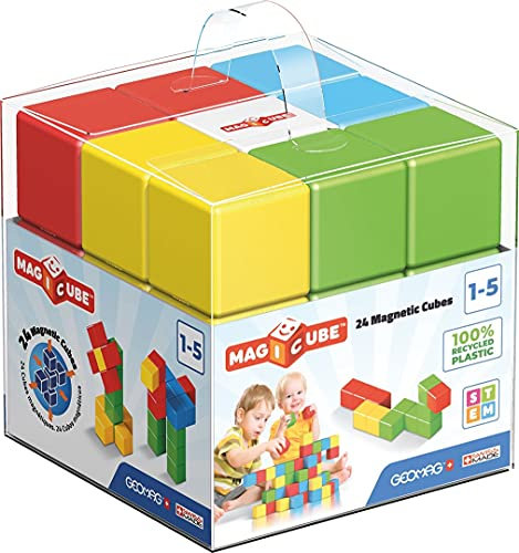 Geomag Magicube - 24 Würfel - Magnetisches Konstruktionsspielzeug für Kinder - Green Line - Lernspiel aus 100% Recyclingkunststoff