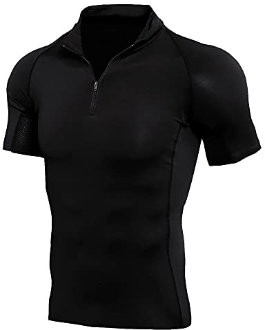 JELLYB T-Shirt Homme Été Couleur Unie Coupe Slim Homme Sweat-Shirt Zippé Col Manches Courtes Course Shirt Base Extensible Musculaire Shirt Séchage Rapide Compression Shirt