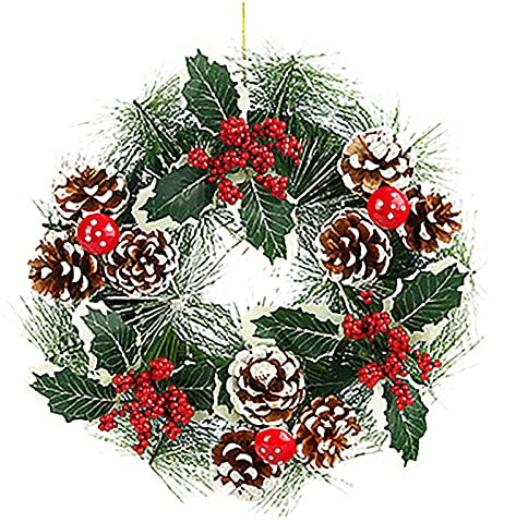 Washranp Künstlicher Weihnachtskranz zum Aufhängen, mattiert, Tannenzapfen, Kranz, schön und voller Winter Haustür-Kranz für Haustür, Innenwanddekoration D