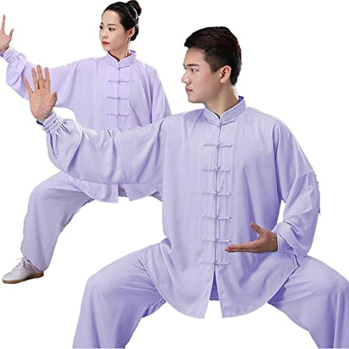 HFCY Cinese Tradizionale Arti Marziali Kung Fu Tai Chi Abbigliamento per Uomo Donna Manica Lunga Camicia Pantaloni Formazione Uniforme Primavera, viola chiaro - S