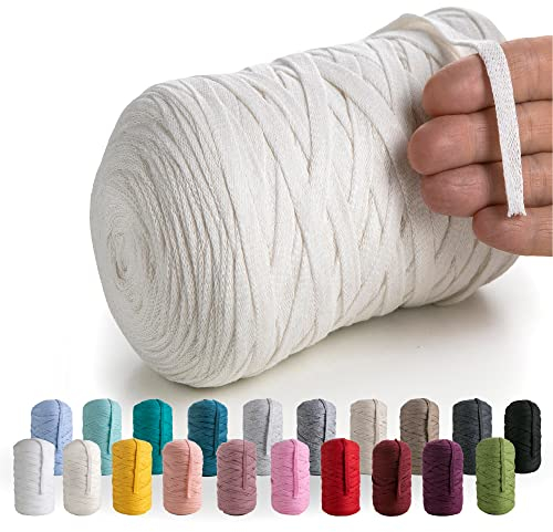MeriWoolArt® Baumwollgarn Band Natur - 10mm T-Shirt Band Garn für Stricken, Makramee, Häkeln, Weben, Geschenkband - 150 m Baumwollband (Natürliche Farbe)