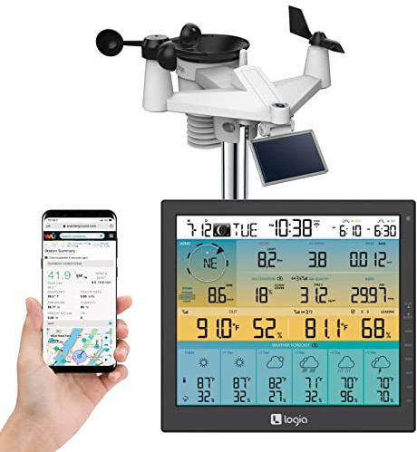 Logia 21-in-1 Wireless Weather Station with 7-in-1 Solar Sensor Array, 6-Day Forecast, Wi-Fi, Large 10 Color Display, Wind Speed/Direction, Rainfall, UV Index, Light Intensity, Temperature & Humidity