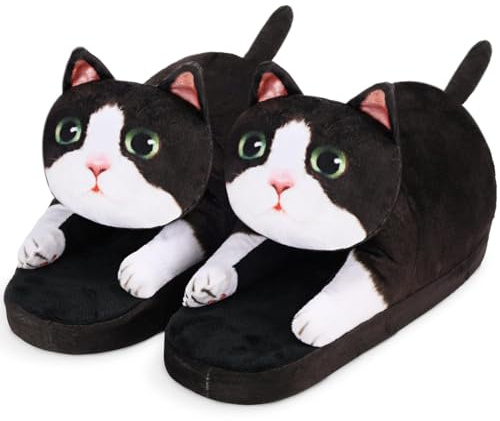 Chausson Femme Peluche, Chaussons Maison Chaude, Pantoufles Femme Confort, Pantoufles Hiver Chat Mignon, Slippers Antidérapant Mousse Mémoire Intérieur
