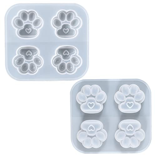 2 Pcs Love Heart Paw Print Resin Molds Paw Print Chocolate Mould Puppy Dog Paw Silicone Moulds for Making Keychain DIY Chocolate Soap