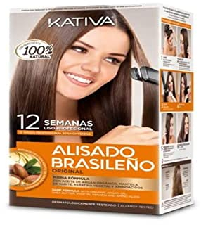 KATIVA Brasilianisches Glättungsset, professionelle Glättungsbehandlung zu Hause, bis zu 12 Wochen haltbar, Keratinglätten, pflanzliches Keratin, ohne Formalol, einfach anzuwenden, orange, 0.44 kg