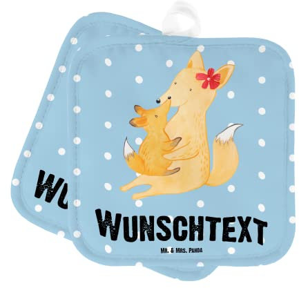 Mr. & Mrs. Panda Personalisierte Topflappen Fuchs Mama - Geschenke, Mutter, mit Namen, Bruder, Personalisiert, Set, Tochter, Topfuntersetzer, Namensaufdruck, Schoß, Personalisierter Ofenhandschuh