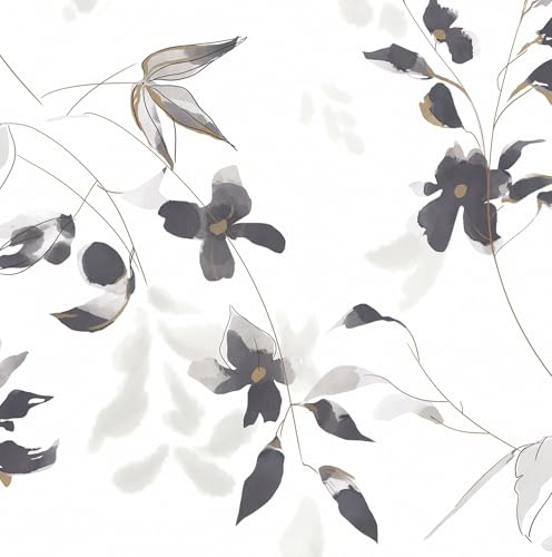 HeloHo Black and White Peel and Stick Wallpaper Modern Floral Wallpaper Leaf Self Adhesive Removable Wall Paper Boho Waterproof Contact Paper for Bathroom Living Room Bedroom Decor 15.35in x 78.7in