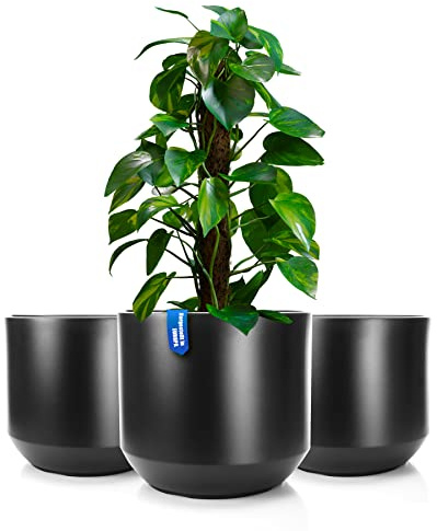 BigDean 3X Blumentopf Style ø 40 cm anthrazit mit herausnehmbaren Innentopf - wetterfester Blumenkübel aus bruchsicherem Kunststoff - Pflanzkübel groß Außen & Innen geeignet