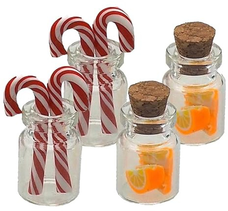 ZauberDeko Wichtel Zubehör Mini Flaschen mit Zuckerstangen Orangenscheiben Set 4- teilig