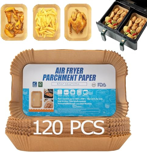 120 pcs Backpapier für Heißluftfritteuse ninja dual zone. Airfryer Backpapier für Ninja, Air Fryer Accessories kompatibel mit Ninja AF300EU AF400EU, Princess und anderen Dual Zone Air Fryer