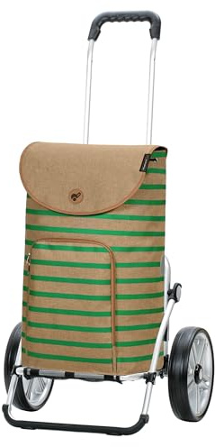 ANDERSEN Einkaufstrolley - Royal Shopper Eske grün | mit Kugellagerrädern, große Räder, 25 cm, aus Alu, bis 50 kg - Tasche mit Kordelzug, Fronttasche, Reflektoren, 47 L