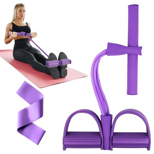 flintronic Bandas Elásticas de Resistencia al Pedel Multifunción con 4 Tubos de Látex Elásticos, Entrenador Abdominal con Mangos y Pedales Antideslizantes, para Abdominales, Fitness (Púrpura)