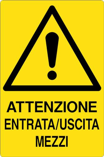GLOBAL CARTELLO SEGNALETICO - ATTENZIONE ENTRATA/USCITA MEZZI - Adesivo Extra Resistente, Pannello in Forex, Pannello In Alluminio (30x42 cm, Alluminio)