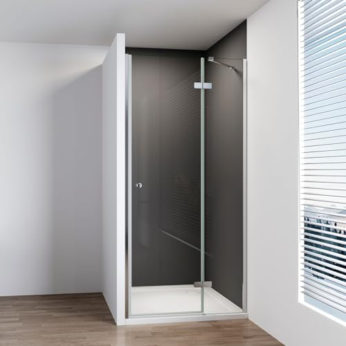 IMPTS Duschtür Falttür 80cm, Einzelfalttür Nische Duschabtrennung Duschkabine Faltbar Dusche mit Diagonalen Sicherheitsstange 6mm ESG Sicherheitsglas 185cm