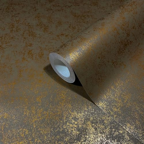 marburg Papier peint marron doré brillant motif métallique moderne élégant pour salon, chambre à coucher, cuisine, fabriqué en Allemagne, 10,05 x 0,53 m