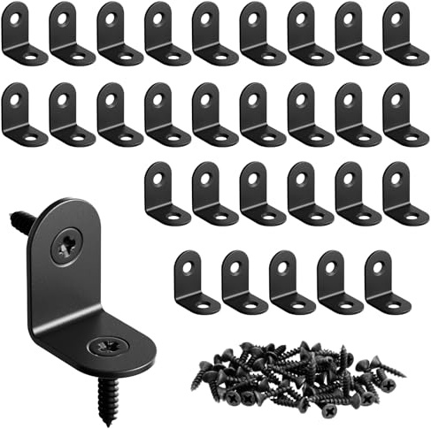 Pack of 30 23 * 23 mm Angle Connectors with 60 Screws Black Corner Brackets | Stainless Steel Chair Angle L Shape Steel Angle Furniture Brackets