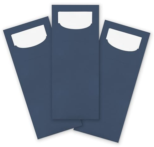 itenga 100x Bestecktasche aus Papier mit weißer Serviette Gastronomie Veranstaltung Feier… (dunkelblau)