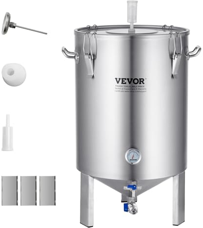 VEVOR Bierbrauanlage Bierbraugerät Kessel aus Edelstahl 60 L Bierfermenter, Braueimer-Fermenter zum Brauen, Heimbrauzubehör mit Sockel, Kessel-Suppentopf inkl. Deckel, Griff, Ventil, Zapfhahn