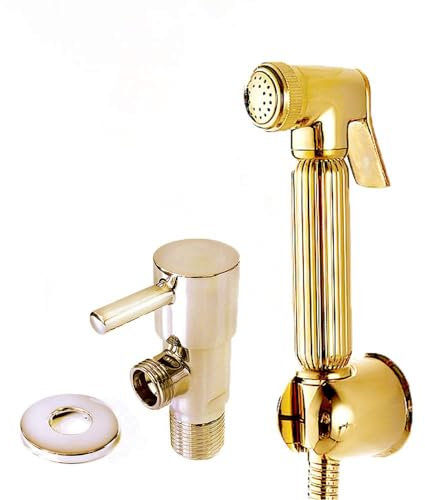 Xcel Home Polished Gold Brass Douche Spray Set | المسلم شطاف | Wall-Mounted Muslim Shattaf Bidet Shower Head for Toilet & Bathroom | Handheld Bidet Sprayer for Personal Hygiene | 1 Set Classic Design