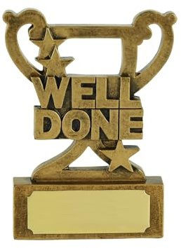 SilverTrophy: Well Done Congratulations Mini Cup Trophy Award for Winner, Champion, Prize-Winner, Gold Medal, Motivational, Hard Work, Success, Star Ornament Achievement Affordable Prize