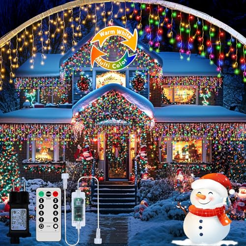 RJEDL 800 LED Erneuerbar Eisregen Lichterkette, 3 In 1 Weihnachtslichterkette mit 8 Modi, Timer, Memory-Funktion Weihnachtsbeleuchtung Lichtervorhang， für Innen Außen Weihnachten Balkon Deko