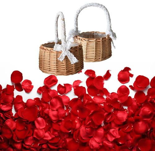 Niaciswe Kleiner Weidenkorb mit Henkel 2 Stück Blumenkorb Hochzeit Blumenvase Streukorb Blumenkinder Korb Streukörbchen Streukorb Weidenkorb Mini Geflochtener korb mit Griffen und Band für Hochzeit