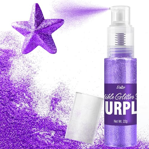 Essbarer Glitzer Spray - 22g Lebensmittel Glitzer Essbares Glitzerpulver für Getränke, Kuchen Dekoration, Macarons - Lebensmittelfarbe Pulver Edible Glitter für Cocktail, Cupcakes (Lila)