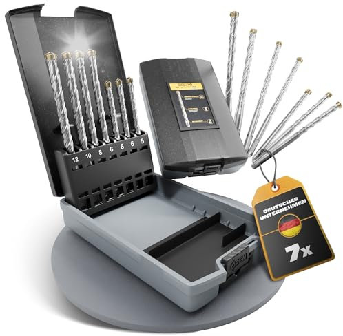 DRILOX SDS Plus Bohrer Set 7-teilig Ø 5–12 mm (110/160 mm) Betonbohrer & Steinbohrer für Mauerwerk, Ziegel & Beton, 4-Schneider Design mit Karbidspitzen