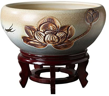Jardinières pour Plantes d'intérieur Pot de Fleur en céramique Exquis Trou sans d Plante hydroponique décoration Simple Pot de Lotus réservoir de Poisson jardinières, Une Couleur, Base Haute