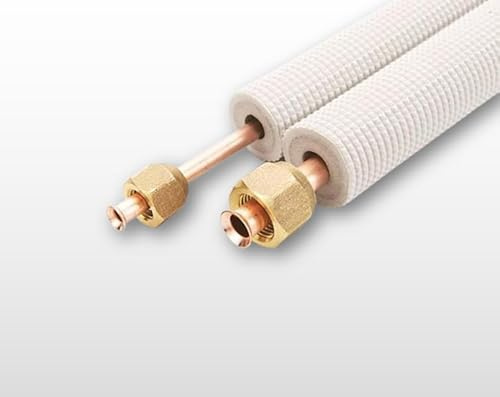 Kältemittelleitung 1/4 + 3/8 0,5-30m Zoll - Kupferrohr isoliert, Set für Klimaanlagen Überwurfmutter (Mit Überwurfmutter, 5 Meter)