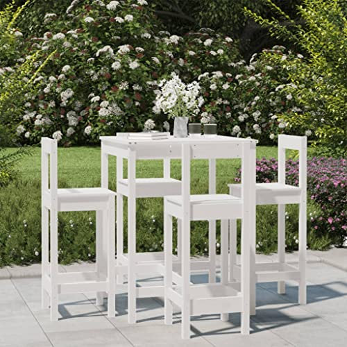 KTHLBRH 5-TLG. Gartenbar-Set Weiß Massivholz Kiefer Gartenmöbel-Sets Outdoor-Möbel-Sets Terrassenmöbel-Sets Balkonmöbel-Sets für Terrasse, Garten, Balkon