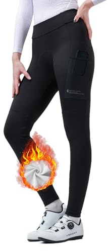 INBIKE 3D-gepolsterte Radhose für Damen, Thermo-Fleece gefüttert, Rennradhose, elastische Fahrradhose mit 2 Taschen