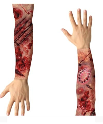 Horror-Shop 2 Tattooärmel aus Nylon mit Wundeneffekt als Motiv