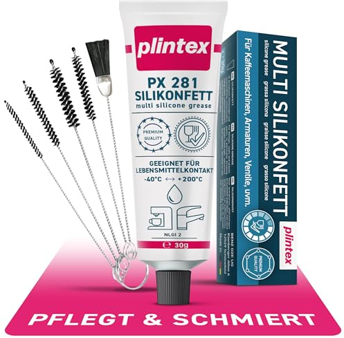 PLINTEX® Silikonfett für Kaffeevollautomaten 30g inkl. Reinigungsset | Schmierfett für Brühgruppe, Armaturen, Dichtungen & O-Ringe - Silikon Armaturenfett, Kaffeemaschine Fett I Made in Germany