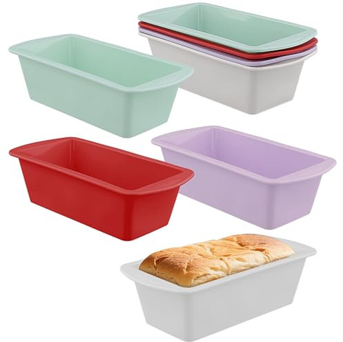 FUNSUEI 8 PCS 4 Color 1Lb Loaf Tins, Non Stick Rectangle Silicone Cake Tins for Bread, Baking