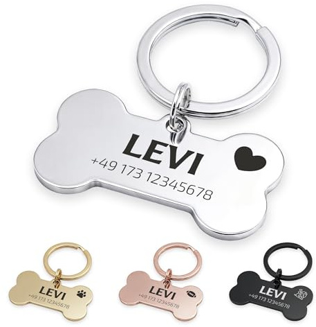 FELLSOCKE Hundemarke mit Gravur aus Edelstahl, Individuell gravierbar, Robuste Tiermarke, Dogtag Anhänger Hunde, Pferde, Katzen & Welpen (Glänzend, Silberfarben, 40x21mm)
