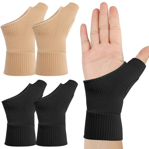 2 paia di fasce per pollice destra e sinistra – nero & colore nero & colore fascia per il pollice, fascia per il pollice destra, supporto traspirante, guida per il pollice per artrite, tendinite