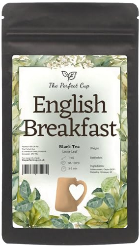 English Breakfast Loose Leaf Black Tea, Assam Darjeeling & Ceylon, 250g | Rich, aromatic and full-flavoured blend for a morning cup, naturally caffeinated and packed in a dark resealable pouch.