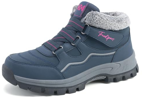 Moudn Botas de mujer para la nieve cómodas y acogedoras con forro de piel, para caminar, hacer senderismo, para exteriores, antideslizantes, resistentes al agua, grises, talla 36-41