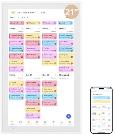 Dragon Touch 21.5 Digital Calendar Chore Chart – 1080P Full HD Interactive Touchscreen, Smart Family Planner, Hearth Display Digital Calendar Wall & Desk Mountable for Seamless Scheduling