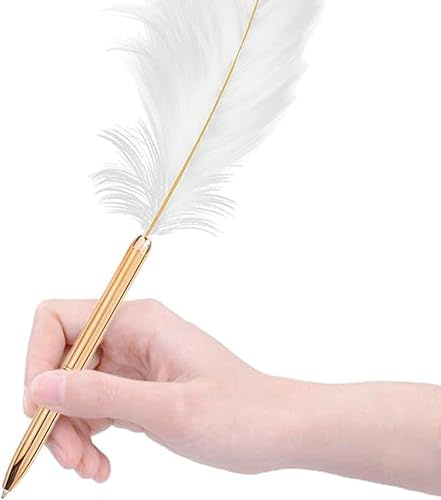 Wyjuan Bolígrafo de plumas blancas, bolígrafo de tinta negra, bolígrafo de firma de boda, bolígrafo recargable para escritura escolar, bolígrafos de firma y recambios