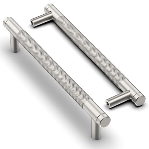 Asimerdeco 10 Pack Brushed Satin Nickel Knurled Cabinet Pulls 6.3 Inch(160mm) Kitchen Cabinet Handles Cabinet Hardware Drawer Pulls