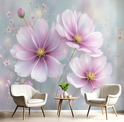 Carta da Parati Panoramica Stile Moderno Fotomurali in Seta Fiori Ad Acquerello Murale Fotografica Moderne Decorazione da Parete per Soggiorno, Camera da Letto, Studio, 200x140cm, Viola Chiaro