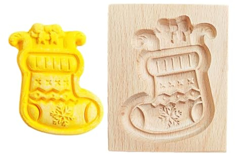 per biscotti natalizi in legno – Set di timbri 3D intagliati a pressione, disegni di Babbo Natale e albero di cervo | goffratura riutilizzabile, cottura fai da te, pan di, regalo di