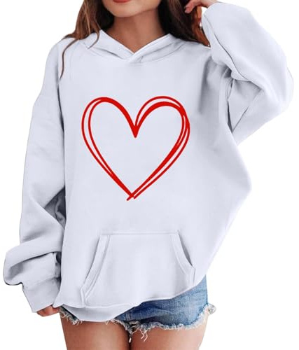 Mjjsk flickor hjärta grafiska huvtröjor ledig långärmad tröja med huva barn snygg bekväm Preppy pullover topp trendig söt huvtröja jumper, Grå, 2-3 Years