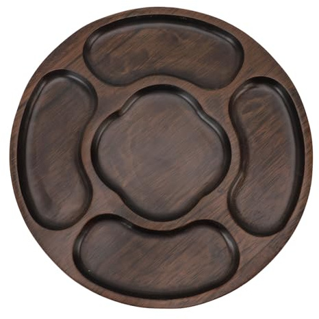 QANYEGN Bandeja redonda de madera, plato de frutas vegetales dividido con 5 compartimentos, bandeja para servir dividida para dulces, aperitivos, nueces, verduras, refrigerios (Estilo 2)