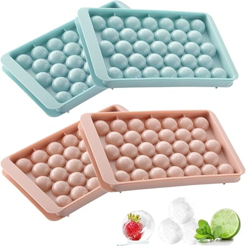 4 PCS Round Ice Cube Moulds with Lid, Stackable Silicone Ice Cube Tray, Reusable Ball Molds, for Coffee, Juice, Whiskey (Blue+Light Pink)